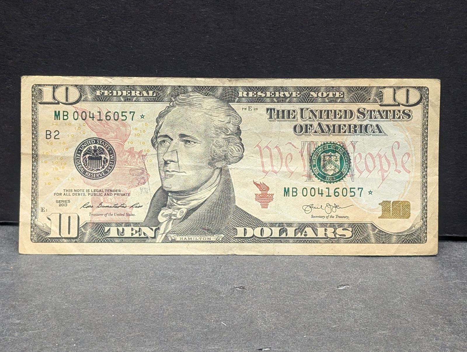2013 $10 FR Star Note  - Lower S.N. MB 00416057* - NYC (1 of 3)
