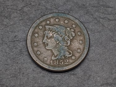 1852 United States Braided Hair Large Cent. Vintage Type Coin.