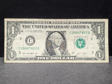 2013 $1 FRN Low S.N. C 00007820 B - Philadelphia