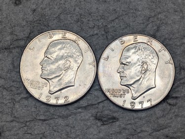(2) Eisenhower Dollars 1972-D & 77-D Better Grade