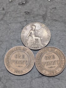 1908 British & 1922, 1935 Australia Large Cents