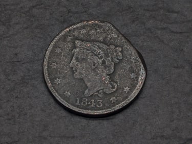 1843 large Cent Small Letters- Ragged Edge