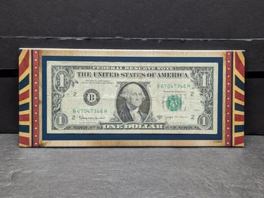 1963 Joseph Bar $1 Note Glued to Display Board