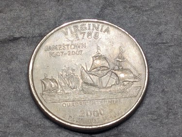 Error New Jersey State 2000-P Washington Quarter- Missing Clad Both Sides