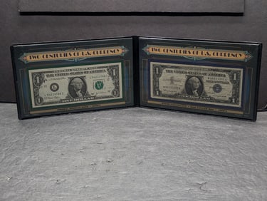 Two Centuries of US Currency 1957 Silver Certificate,2003 Note Glued to Display Board