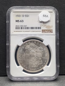 1921-D Morgan Silver Dollar MS 63 by NGC