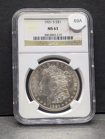 1921-S Morgan Silver Dollar MS 63 by NGC