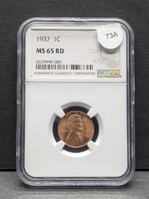 1937-P Lincoln Penny MS 65 RD by NGC