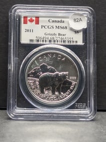 2011 Canada Grizzly Bear $5 Coin PCGS MS 68 Silver 9999