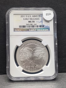 2011-S US Army Commem. Silver Dollar MS 70 by NGC