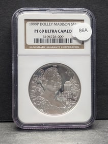 1999-P Dolley Madison Silver Dollar PF 69 UC by NGC