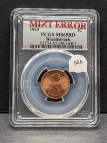 1999 Lincoln Penny MINT ERROR PCGS 65 RD
