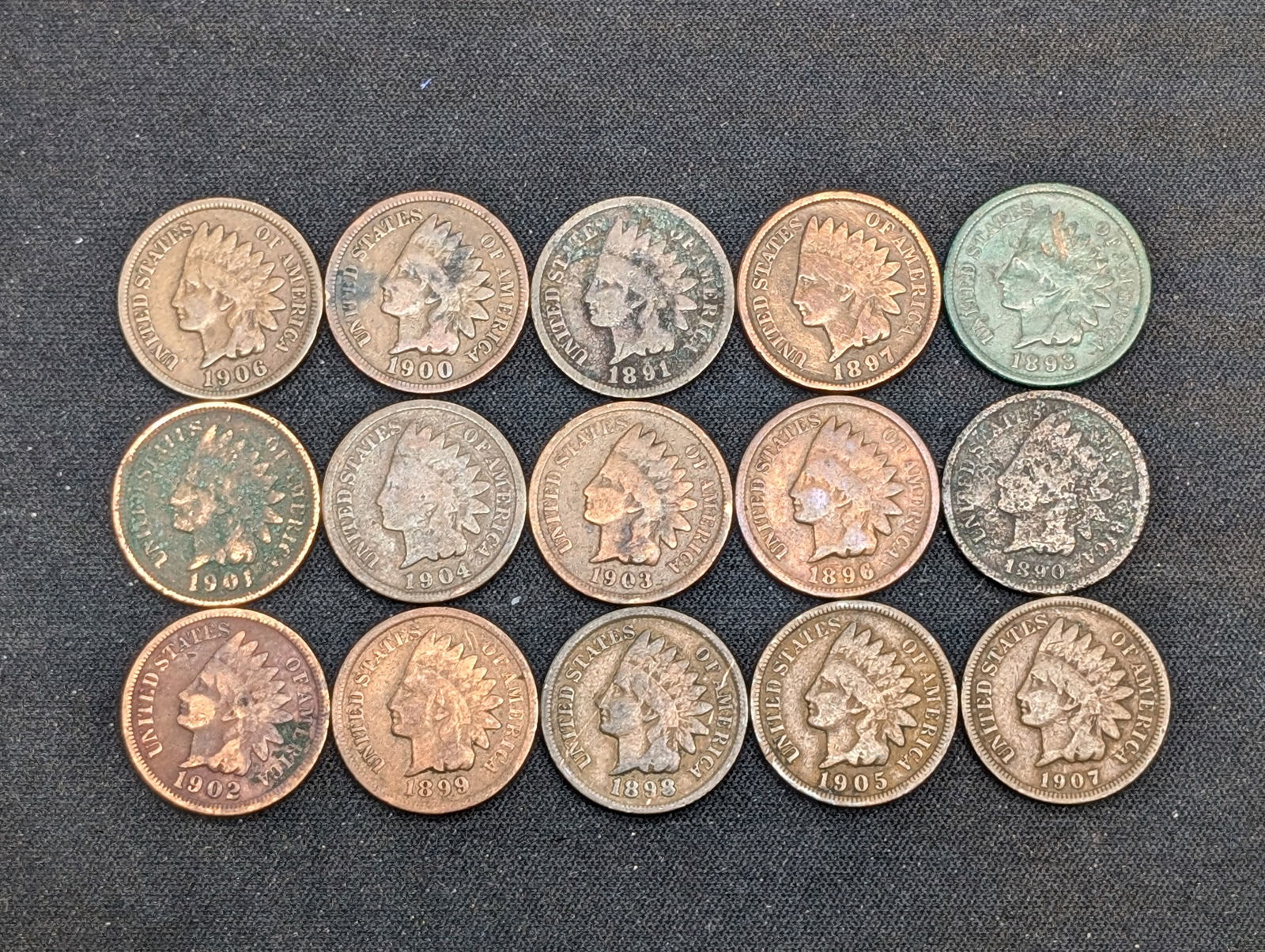 15 Assorted Indian Head Cents (1 of 5)