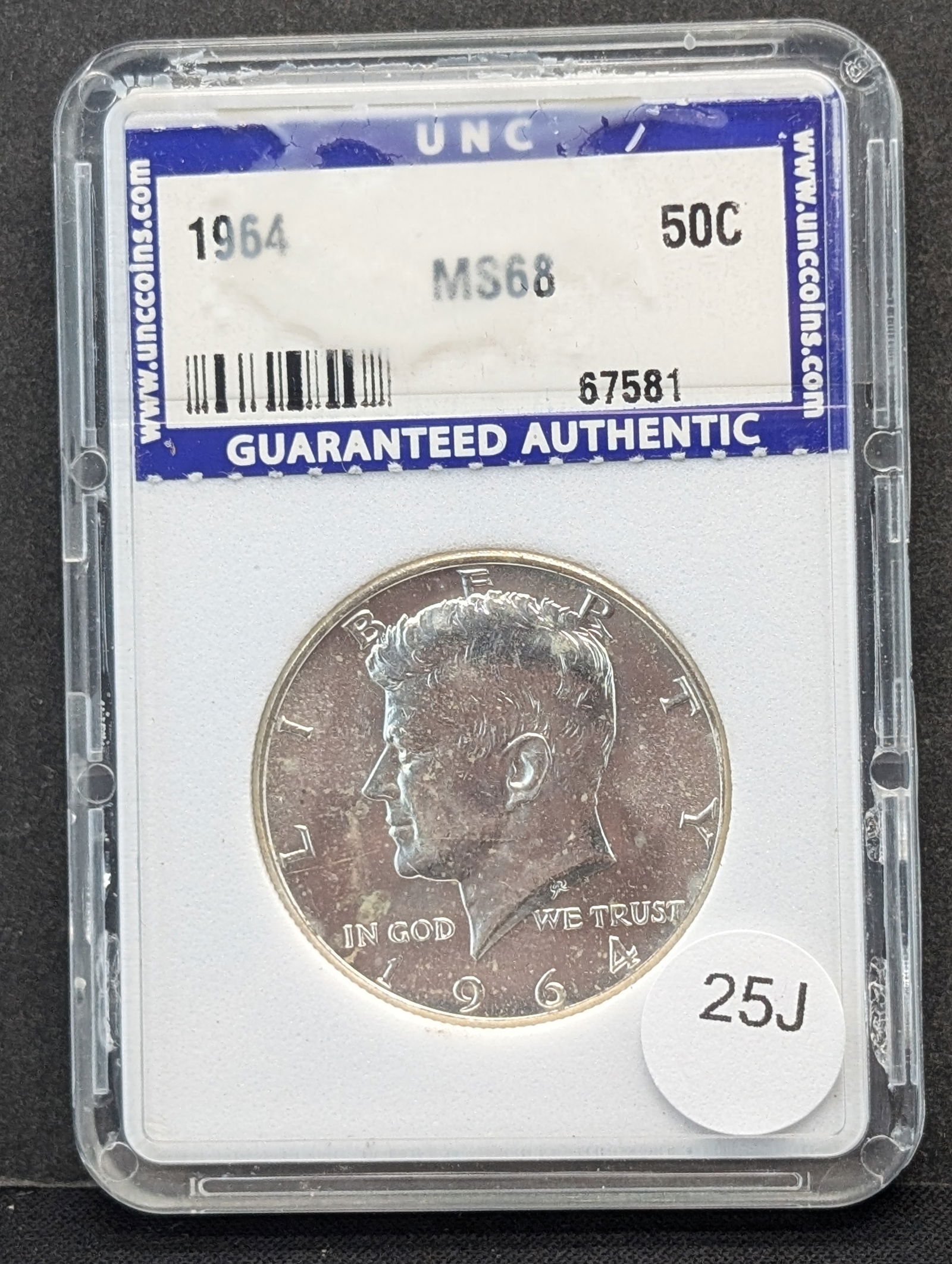 1964 90% Silver Kennedy Half Dollar UNC Slabbed MS68 (1 of 3)