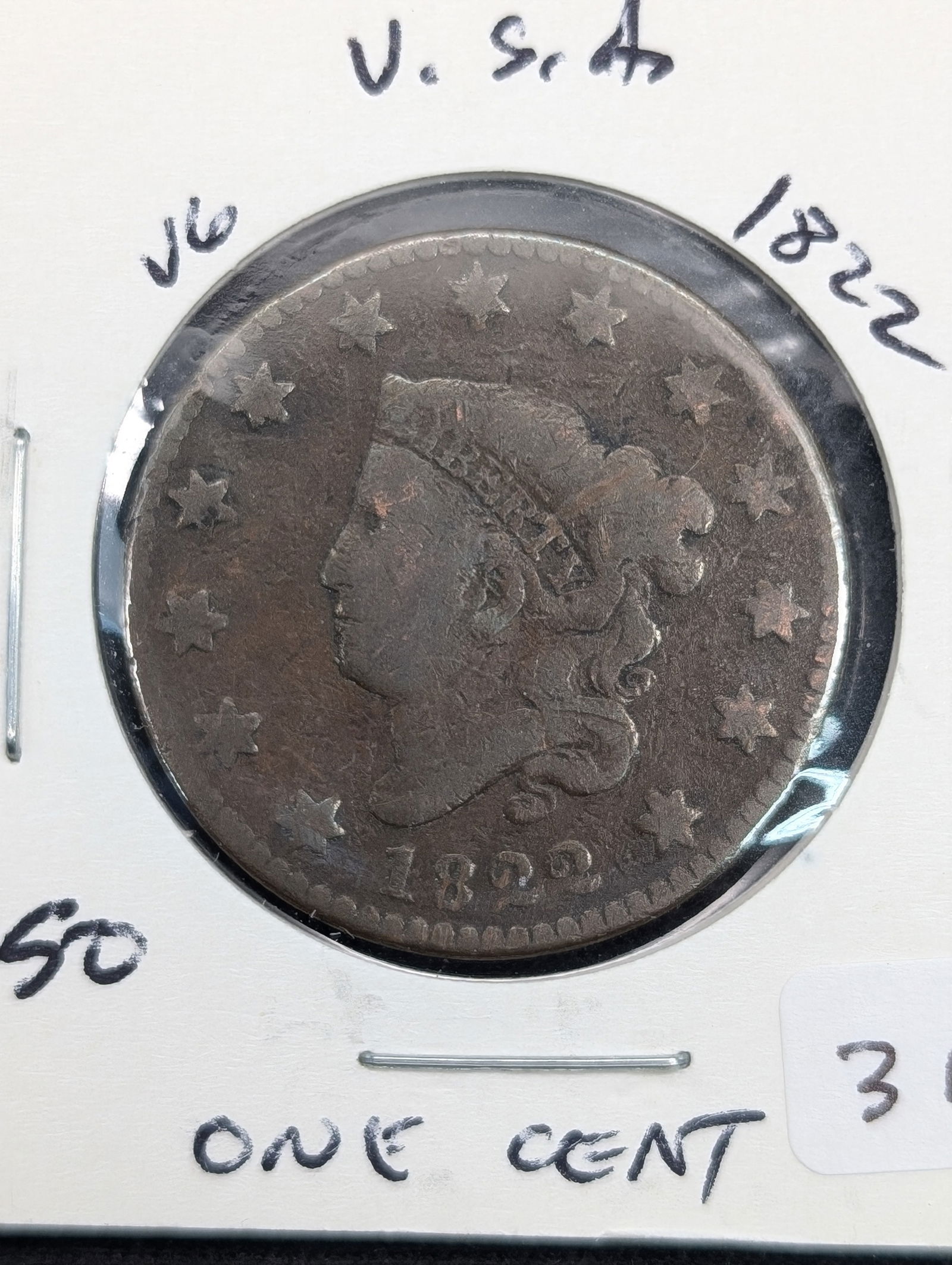 1822 Matron Head Large Cent - 202 Years Old! - Nice Details! (1 of 3)