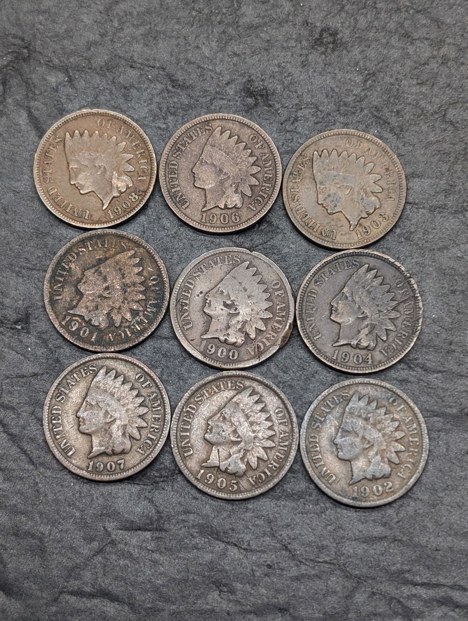 1900-1908 Indian Cents - Consecutive Dates (1 of 2)