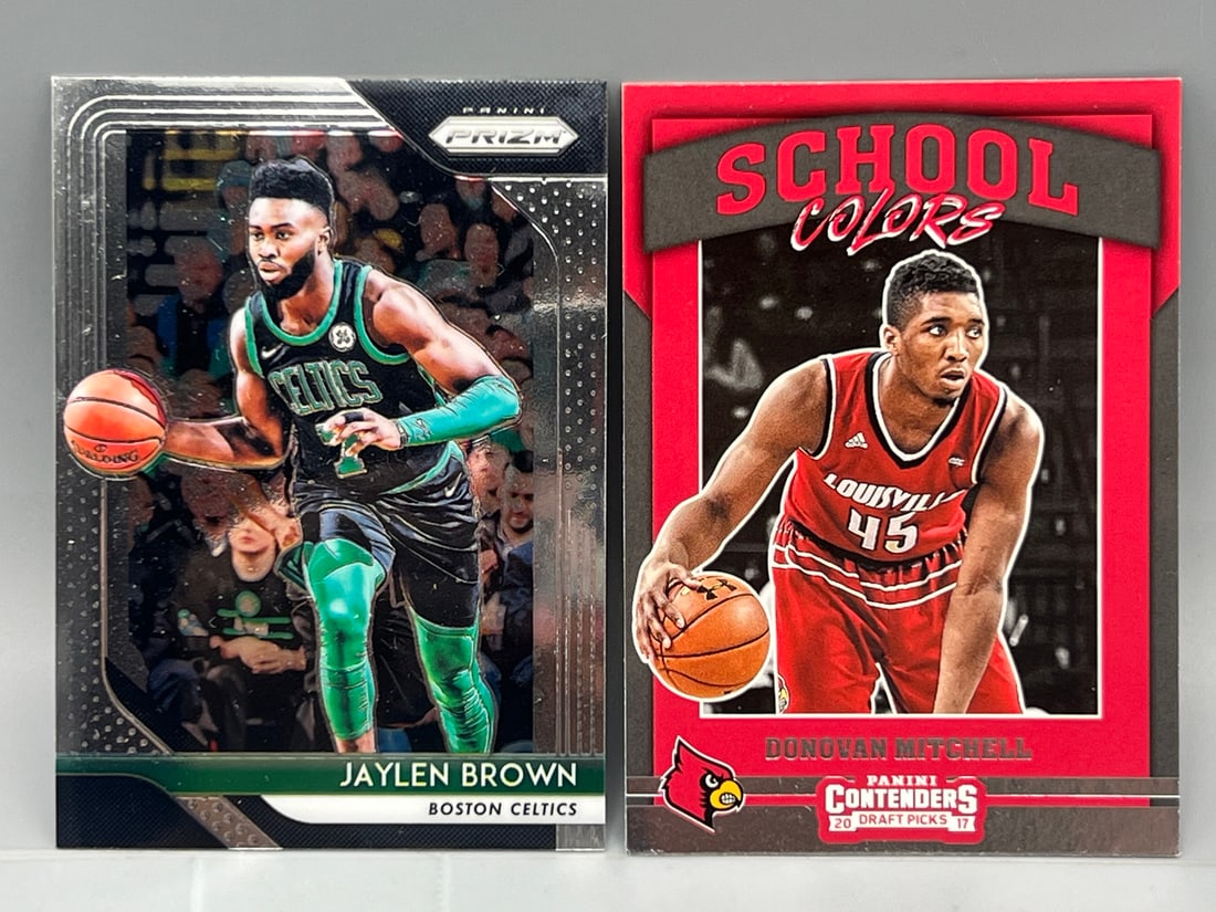 2018-19 Panini Prizm Jaylen Brown #108 & 2017 Panini Contenders Draft Picks Donovan Mitchell School (1 of 2)