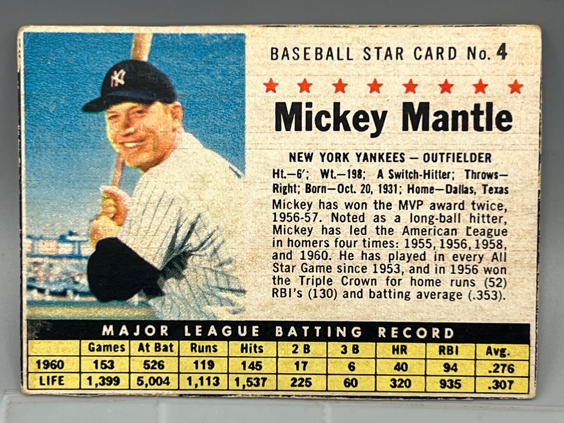 1961 Post Cereal Mickey Mantle #4 (1 of 3)