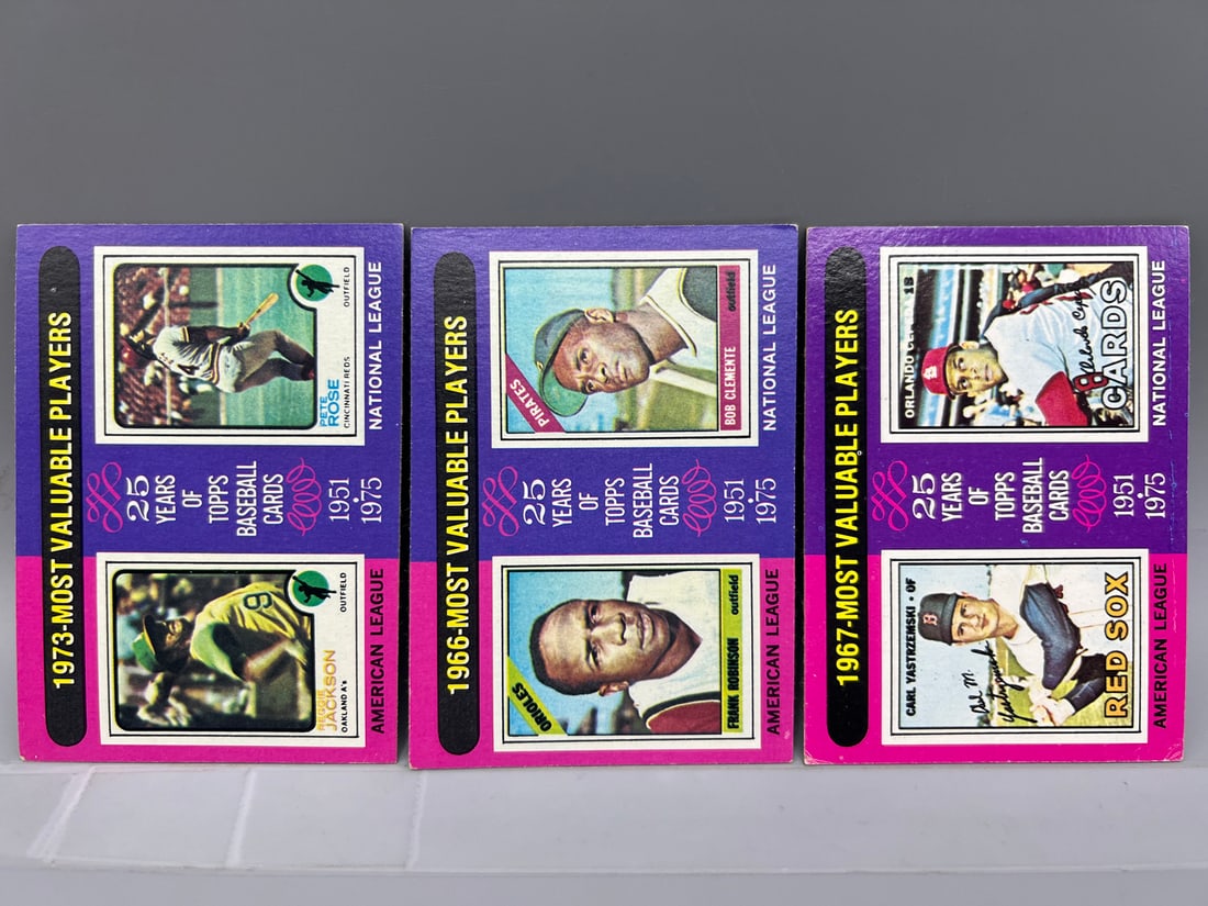 Lot of (3) 1975 Topps Baseball MVP Cards - Varying Conditions (1 of 2)