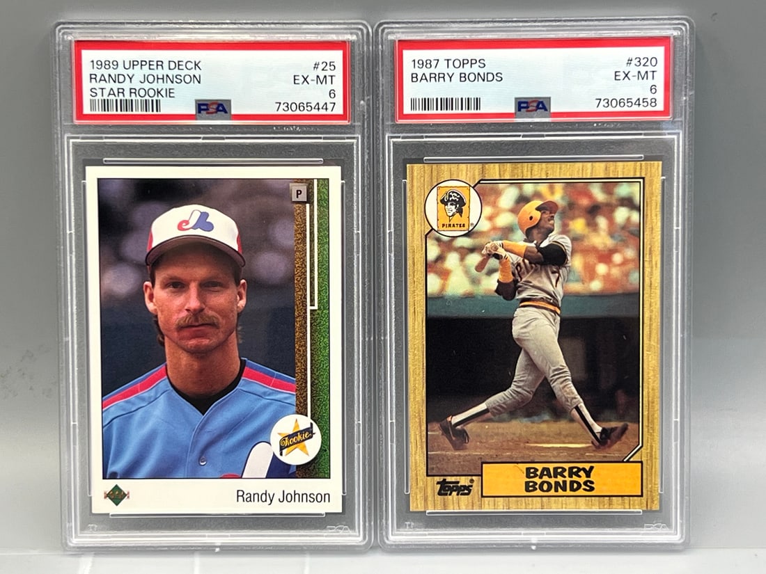 1989 Upper Deck Randy Johnson RC #25 PSA EX-MT 6 & 1987 Topps Barry Bonds RC #320 PSA EX-MT 6: 1989 Upper Deck Randy Johnson RC #25 PSA EX-MT 6 & 1987 Topps Barry Bonds RC #320 PSA EX-MT 6