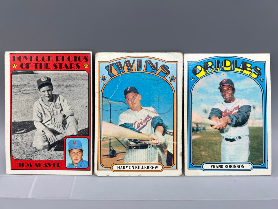 Lot of (3) 1972 Topps Baseball Star Player Cards - Varying Conditions (1 of 2)