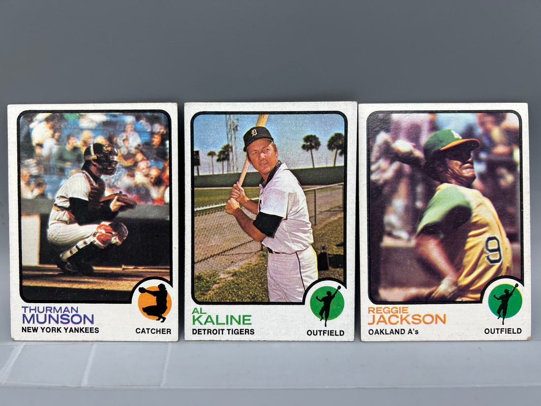 1973 Topps Thurman Munson #142, Al Kaline #280, & Reggie Jackson #255 (1 of 2)