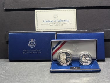 1993-S PROOF Bill of Rights Commem 2-Coin Set in OGP w/ COA