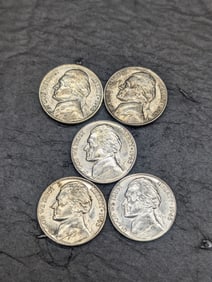 Lot of 5 High Grade Wartime Nickels