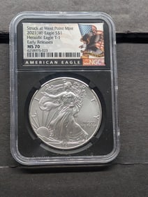 2021-(W) Heraldic Eagle T-1 American Silver Eagle - NGC MS70 *Early Releases*
