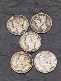 Five San Francisco Mint Mercs: , 35-S, 36-S, 37-S, 38-S, and 39-S. All full rim reverse.