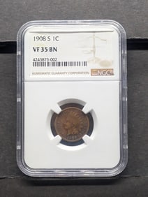 *KEY DATE* 1908-S Indian Head Cent - NGC VF35 BN