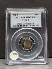 1981-S Type 2 Roosevelt Dime. Slabbed by PCGS, top grader, as Proof 69, Deep Cameo. GEM. Scarce