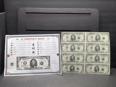 1995 Series Sheet of Eight Uncut $5 Banknotes