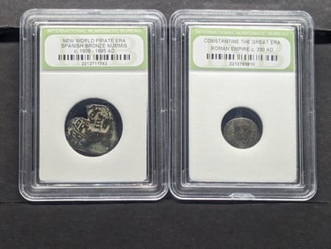New World Pirate Era Spanish Bronze Nummis & Constantine the Great Era Roman Empire Coin