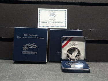2008-P PROOF Bald Eagle Commem Silver Dollar in OGP w/ COA