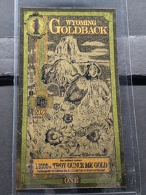 1/1000th Troy Oz. 24 K GOLD 2023 Wyoming $1 Goldback - Pretty Piece!