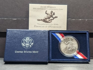 1997-S UNC Jackie Robinson 50th Anniv. Commem Silver Dollar in OGP w/ COA