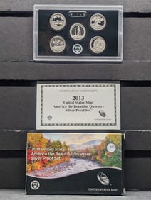 2013-S America the Beautiful Quarters Silver Proof Set. GEM in original box plus COA.