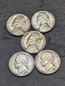Lot of 5 High Grade Wartime Nickels