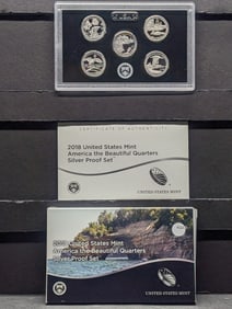 2018-S America the Beautiful Quarters Silver Proof Set. GEM in original box plus COA.