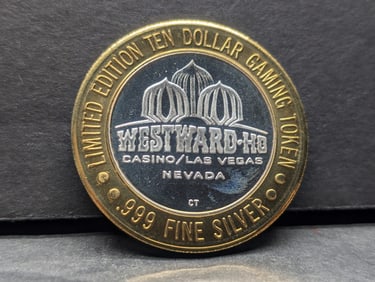 Limited Edition .999 FINE SILVER CENTER Westward-Ho Casino $10 Gaming Token