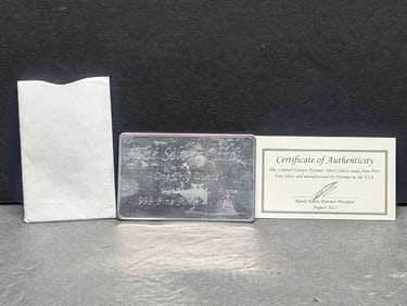 1 Troy Oz. .999 FINE SILVER Pyromet Silver Card Designed Bullion Piece w/ COA