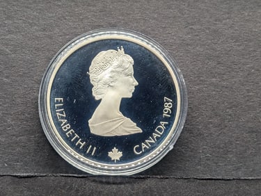 1 Oz. STERLING SILVER Canadian Olympic Winter Games XV - 1987 Ski Jumping Commem $20 Proof Coin