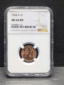 1954-S Lincoln Wheat Cent - NGC MS66 RD