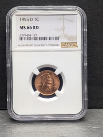 1955-D Lincoln Wheat Cent - NGC MS66 RD