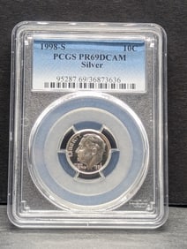 1998-S PROOF Roosevelt Silver Dime - PCGS PR69 DCAM