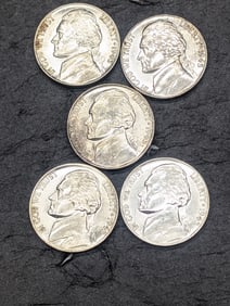 Lot of 5 High Grade Wartime Nickels