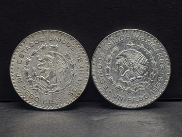 Lot of Two 1959 Mexican Silver Pesos