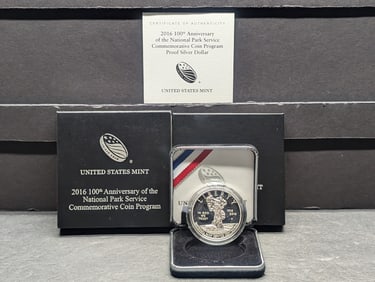 2016-P PROOF 100th Anniv. Of the National Park Service Commem Silver Dollar in OGP w/ COA