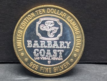 Limited Edition .999 FINE SILVER CENTER Barbary Coast Casino $10 Gaming Token